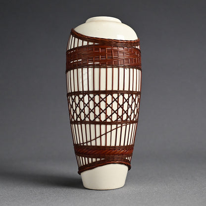 Rare Tankoji Yaki Pottery Vase Bound with Basket Weave