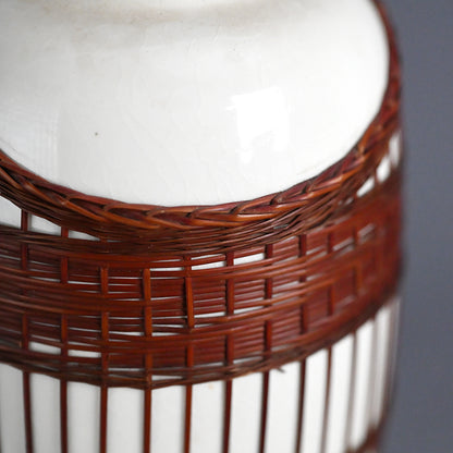 Rare Tankoji Yaki Pottery Vase Bound with Basket Weave