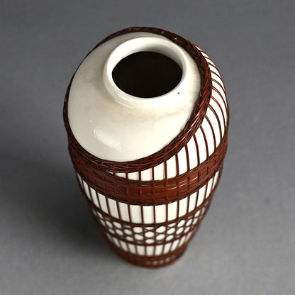 Rare Tankoji Yaki Pottery Vase Bound with Basket Weave