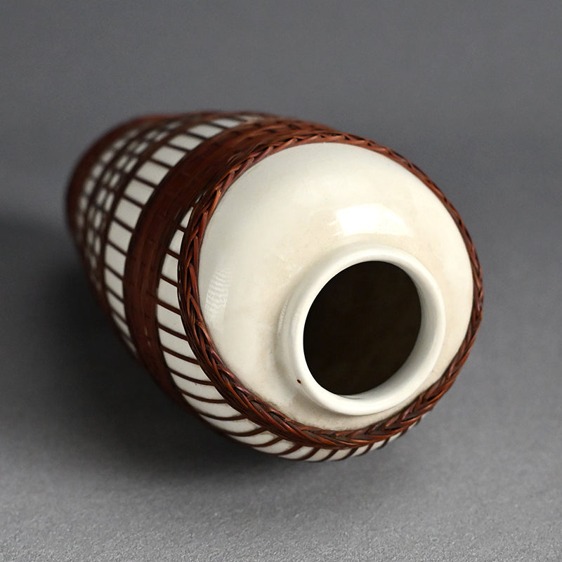 Rare Tankoji Yaki Pottery Vase Bound with Basket Weave