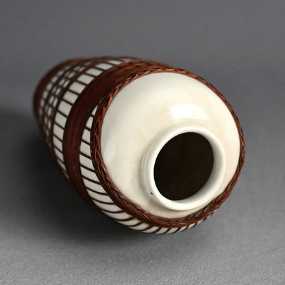 Rare Tankoji Yaki Pottery Vase Bound with Basket Weave