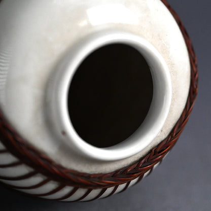 Rare Tankoji Yaki Pottery Vase Bound with Basket Weave