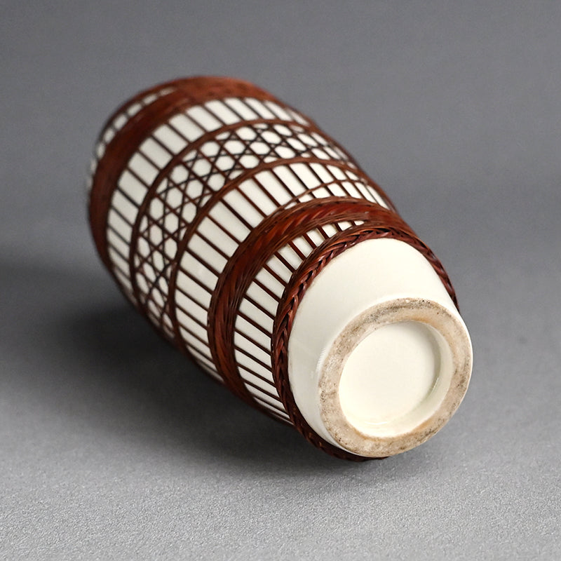 Rare Tankoji Yaki Pottery Vase Bound with Basket Weave