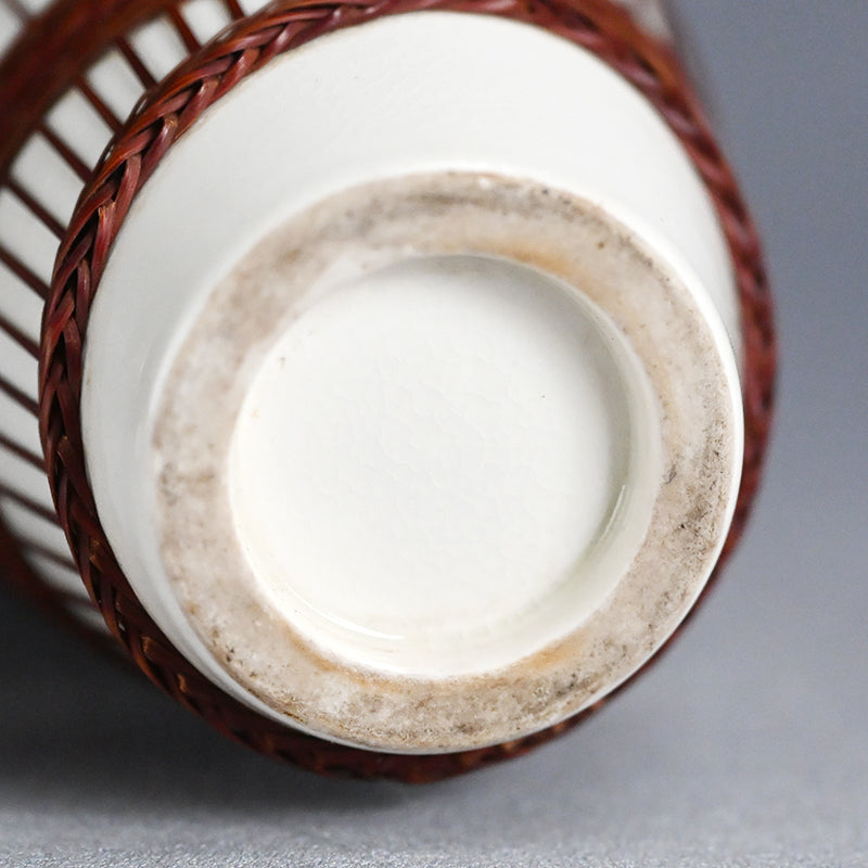 Rare Tankoji Yaki Pottery Vase Bound with Basket Weave