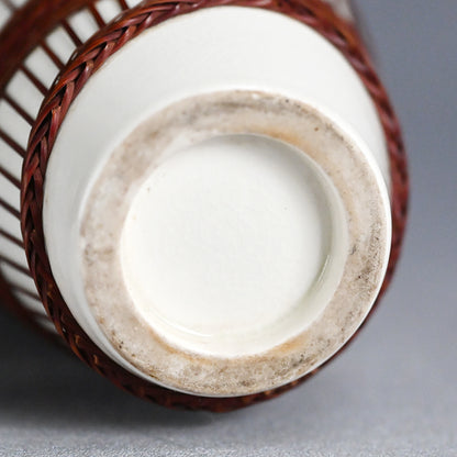 Rare Tankoji Yaki Pottery Vase Bound with Basket Weave