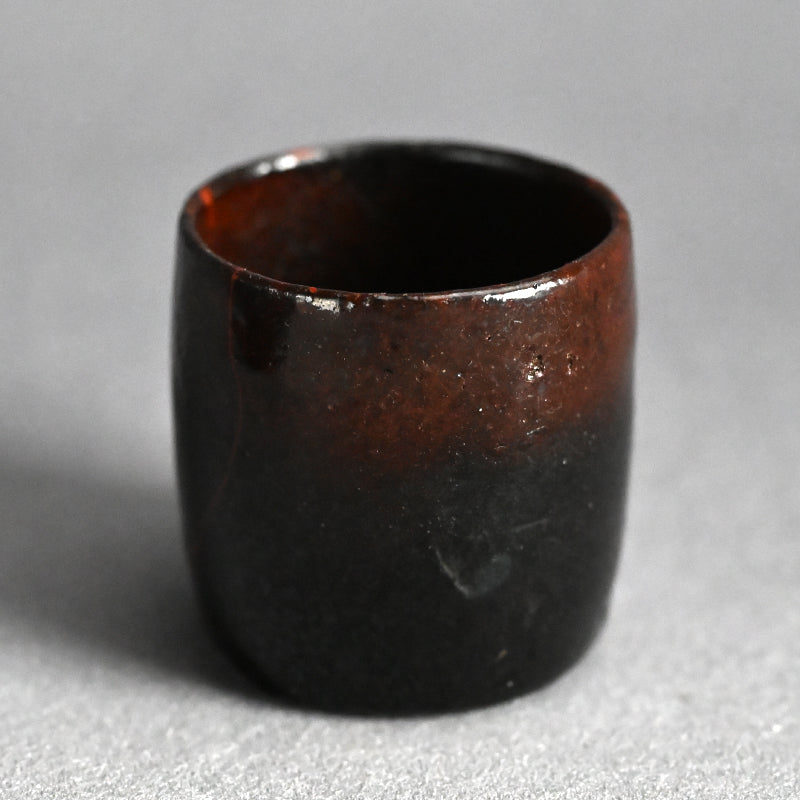 5 pc. Edo p. Kuro-Raku Pottery Sake Cup Set　