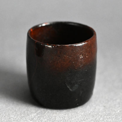 5 pc. Edo p. Kuro-Raku Pottery Sake Cup Set　