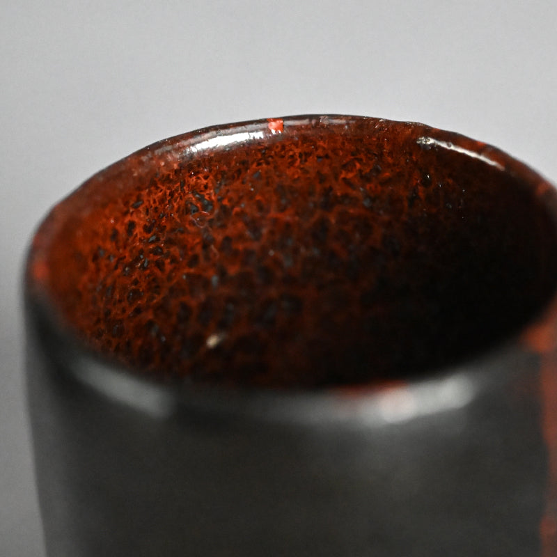5 pc. Edo p. Kuro-Raku Pottery Sake Cup Set　