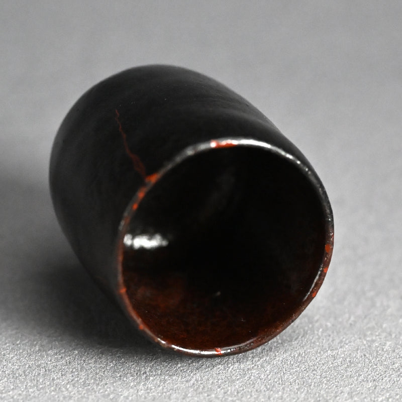 5 pc. Edo p. Kuro-Raku Pottery Sake Cup Set　