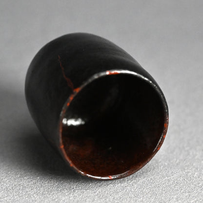 5 pc. Edo p. Kuro-Raku Pottery Sake Cup Set　