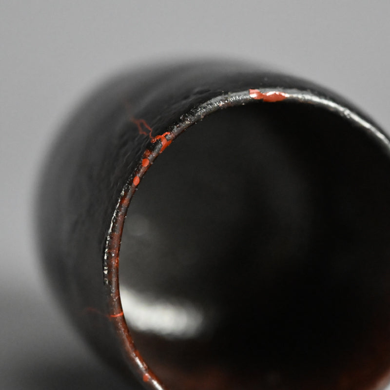 5 pc. Edo p. Kuro-Raku Pottery Sake Cup Set　