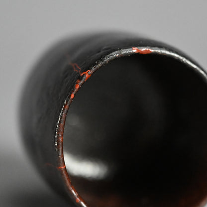 5 pc. Edo p. Kuro-Raku Pottery Sake Cup Set　
