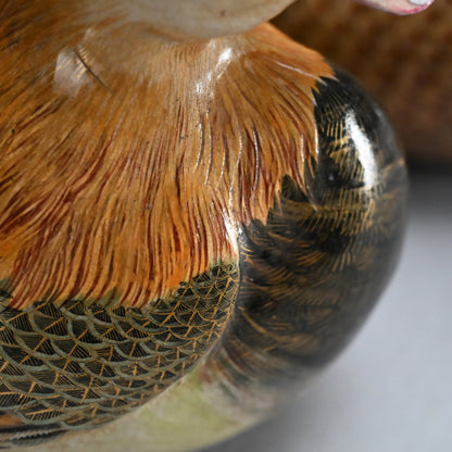 Pair, Ceramic Oshidori Mandarin Duck Koro Incense Burners