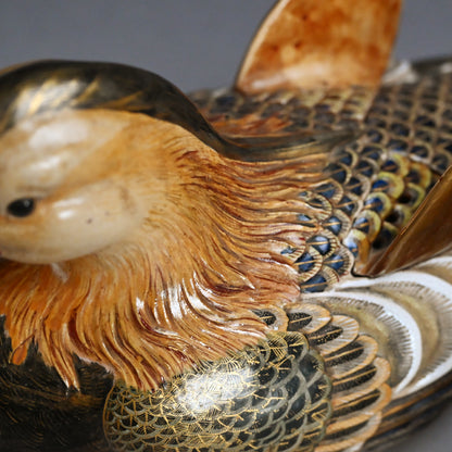 Pair, Ceramic Oshidori Mandarin Duck Koro Incense Burners