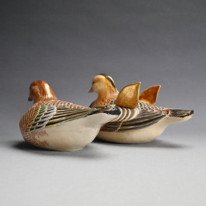Pair, Ceramic Oshidori Mandarin Duck Koro Incense Burners