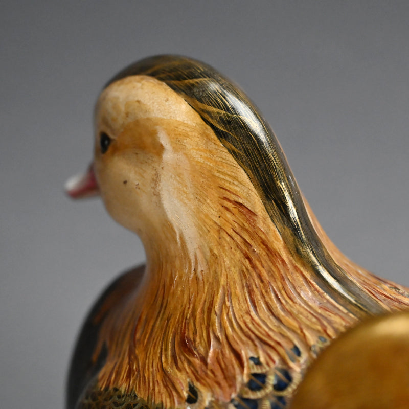 Pair, Ceramic Oshidori Mandarin Duck Koro Incense Burners