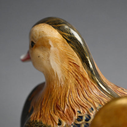 Pair, Ceramic Oshidori Mandarin Duck Koro Incense Burners