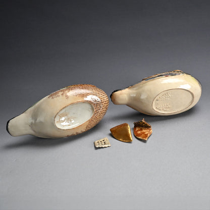 Pair, Ceramic Oshidori Mandarin Duck Koro Incense Burners
