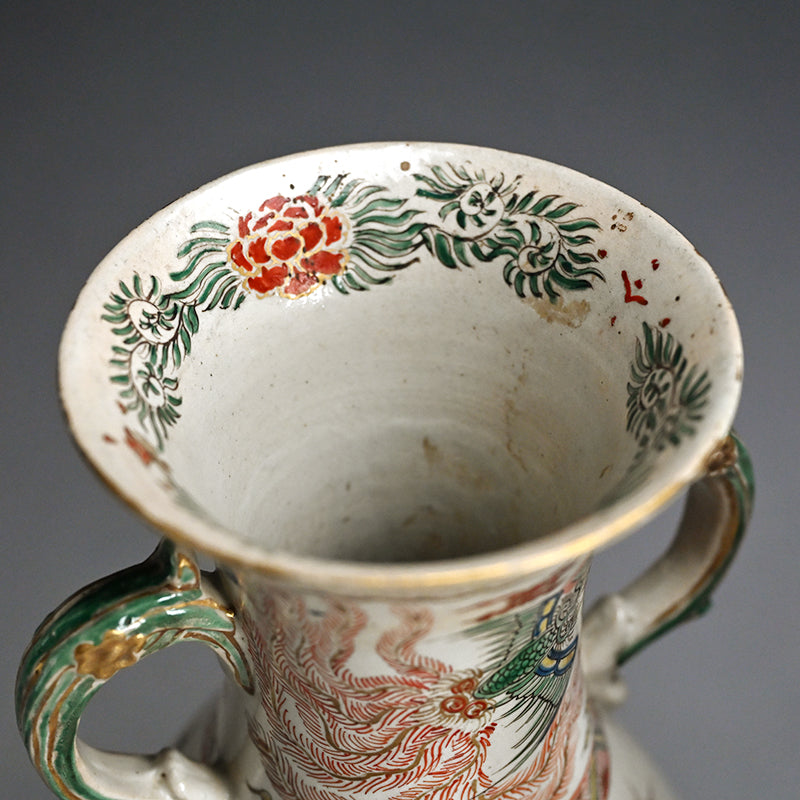 Rare! Meiji p. Vase Set ー三代 清水 六兵衛 "色絵花鳥文花瓶"