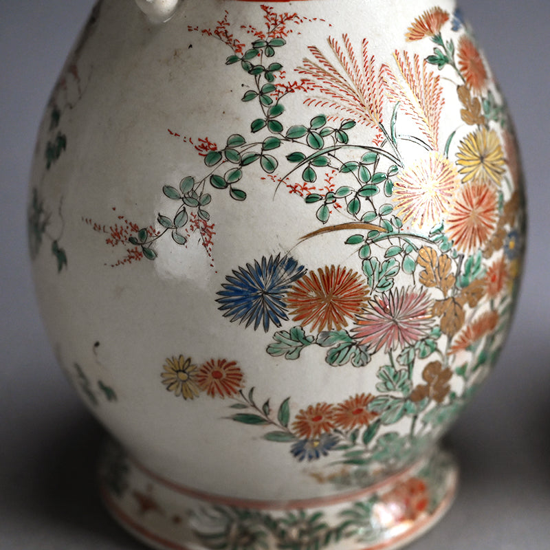 Rare! Meiji p. Vase Set ー三代 清水 六兵衛 "色絵花鳥文花瓶"