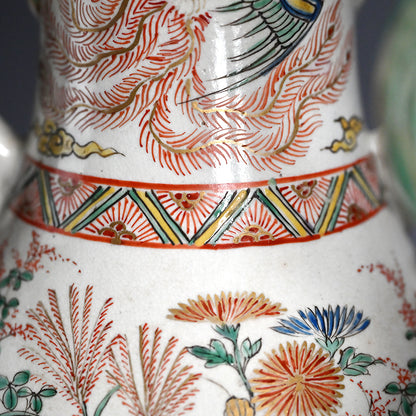 Rare! Meiji p. Vase Set ー三代 清水 六兵衛 "色絵花鳥文花瓶"