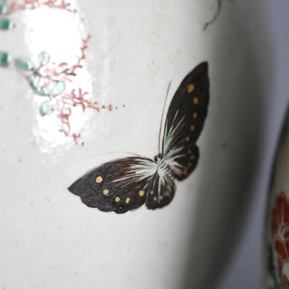 Rare! Meiji p. Vase Set ー三代 清水 六兵衛 "色絵花鳥文花瓶"