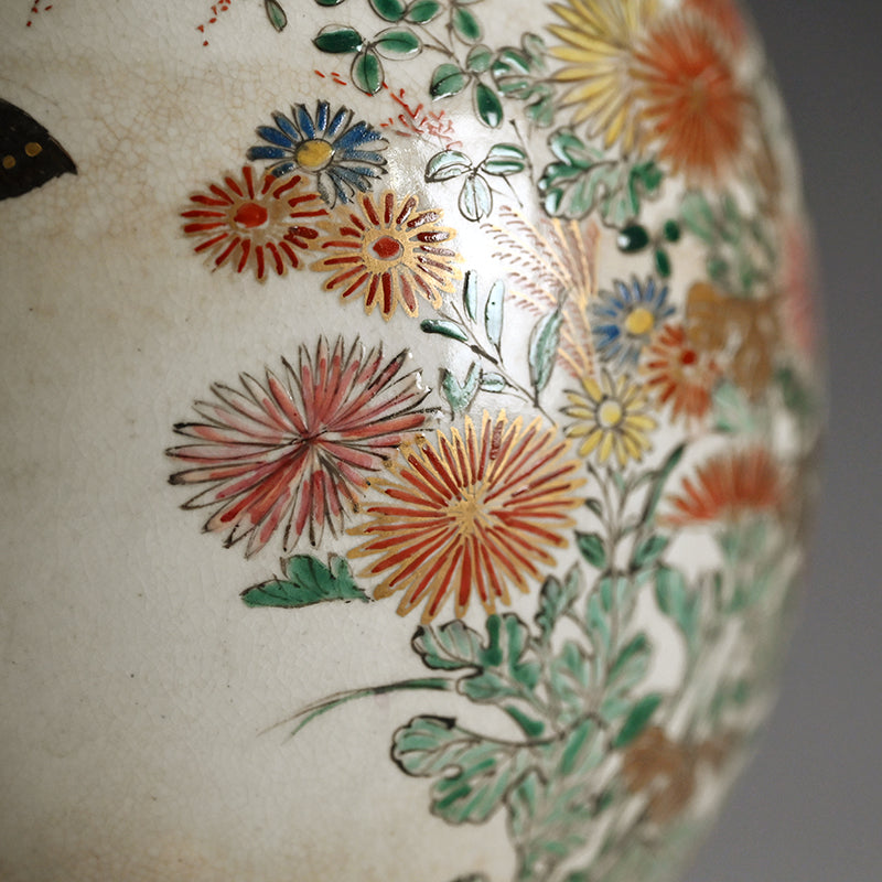 Rare! Meiji p. Vase Set ー三代 清水 六兵衛 "色絵花鳥文花瓶"