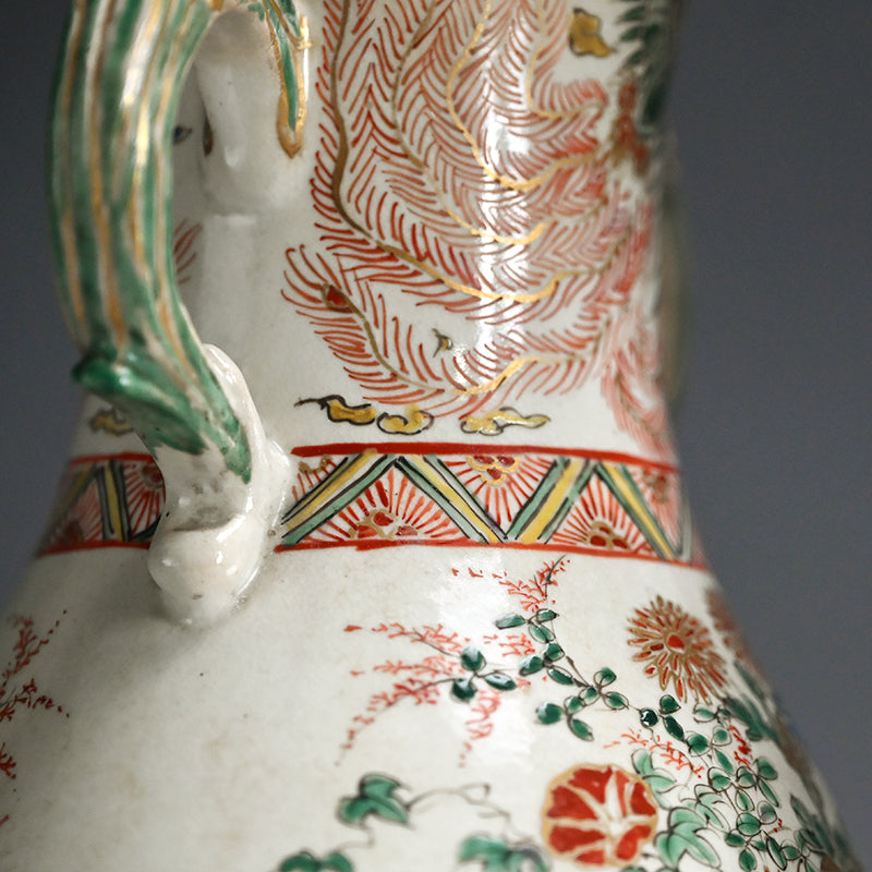 Rare! Meiji p. Vase Set ー三代 清水 六兵衛 "色絵花鳥文花瓶"