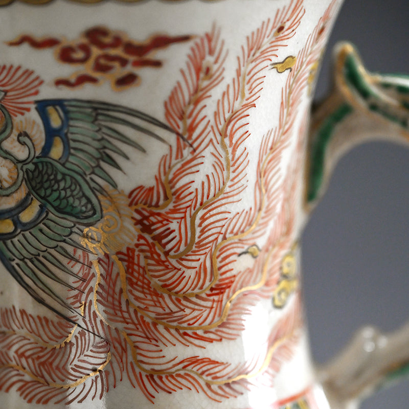 Rare! Meiji p. Vase Set ー三代 清水 六兵衛 "色絵花鳥文花瓶"