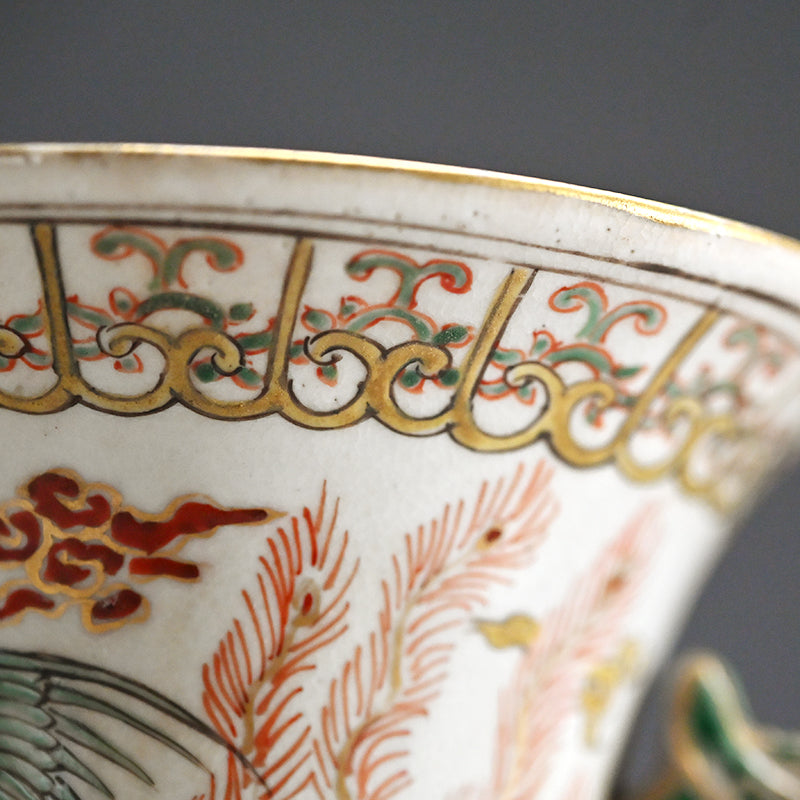 Rare! Meiji p. Vase Set ー三代 清水 六兵衛 "色絵花鳥文花瓶"