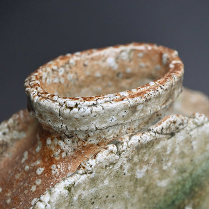 Flying Ash Glazed Shigaraki Henko Vase ー二代目 忠六、古谷 博文 “信楽 自然釉 扁花入”