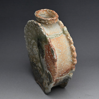 Flying Ash Glazed Shigaraki Henko Vase ー二代目 忠六、古谷 博文 “信楽 自然釉 扁花入”