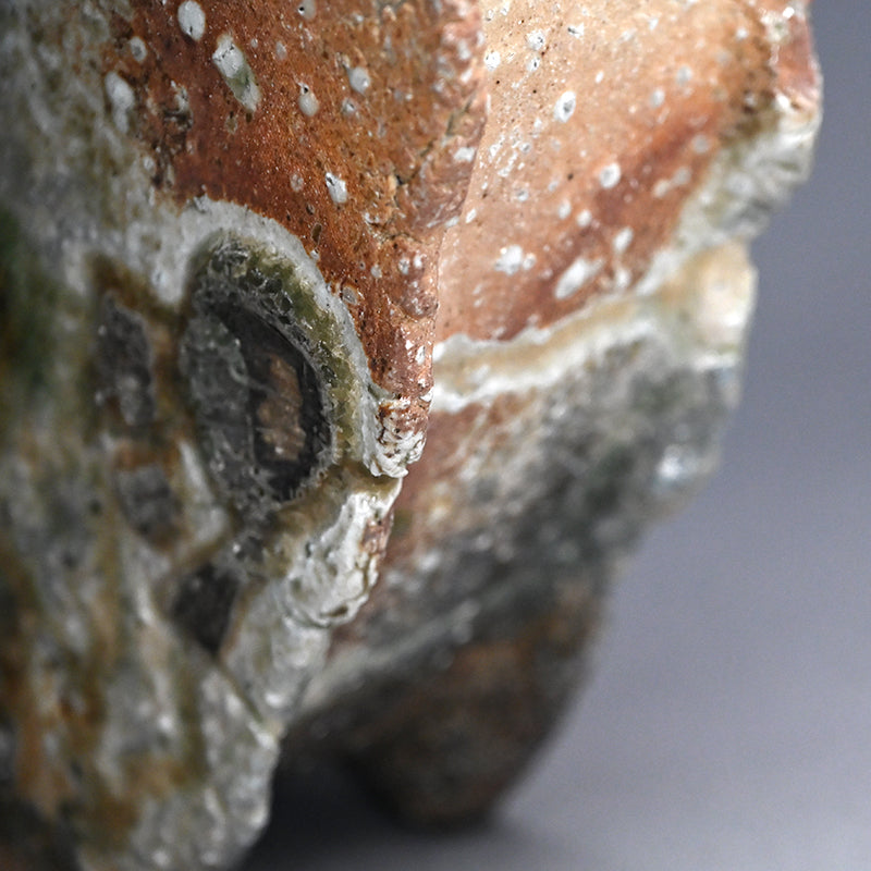Flying Ash Glazed Shigaraki Henko Vase ー二代目 忠六、古谷 博文 “信楽 自然釉 扁花入”