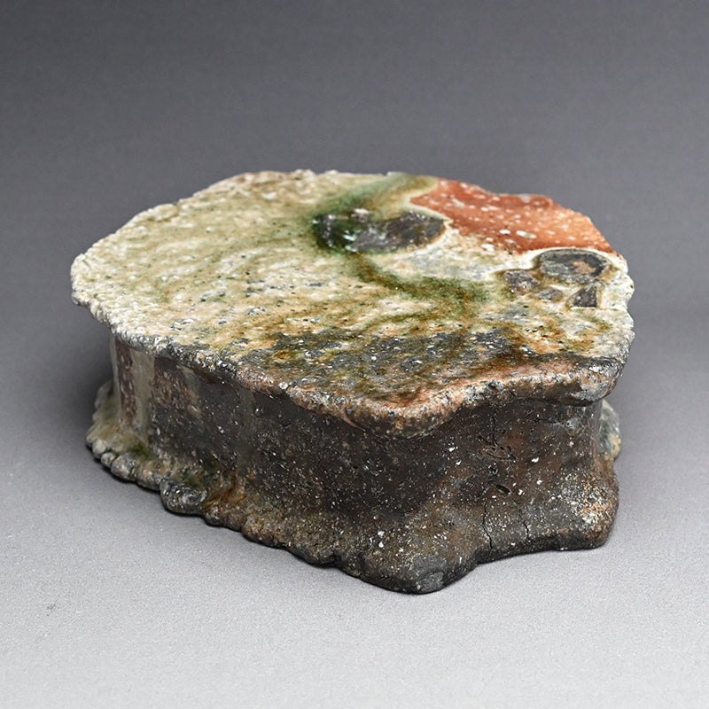 Flying Ash Glazed Shigaraki Henko Vase ー二代目 忠六、古谷 博文 “信楽 自然釉 扁花入”