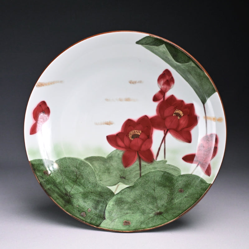 Massive Porcelain Lotus Platter ー橋詰 正英 "釉裏紅金彩蓮池図 大皿"