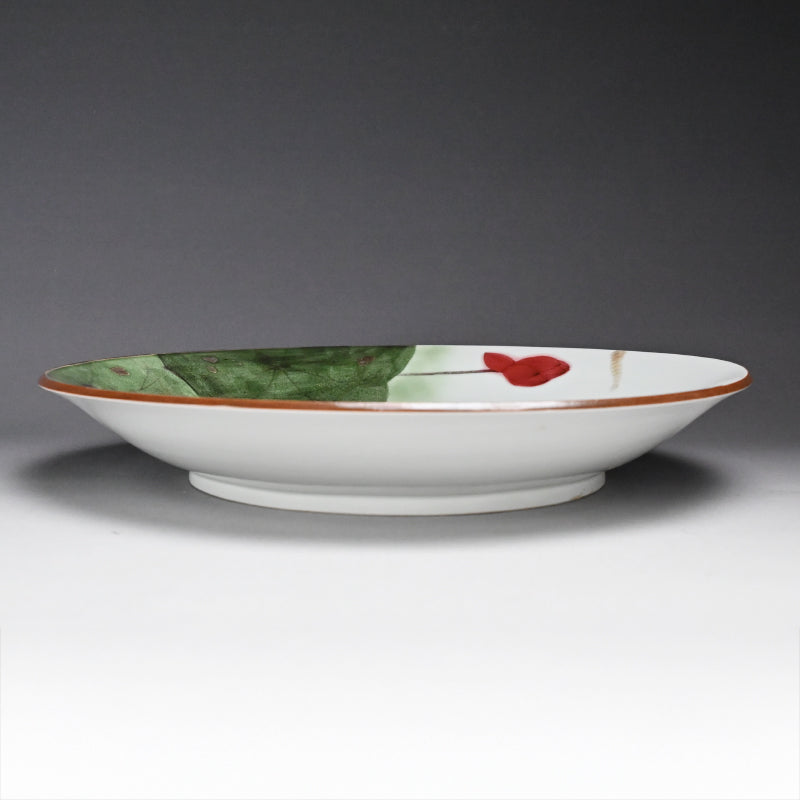 Massive Porcelain Lotus Platter ー橋詰 正英 "釉裏紅金彩蓮池図 大皿"