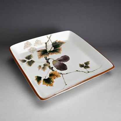 Large and Exquisite Serving Platter ー廣瀬 義之 "釉彩色絵あけび乃図 四角大皿"