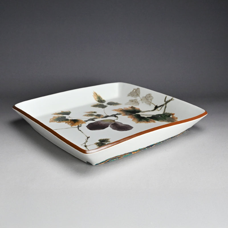 Large and Exquisite Serving Platter ー廣瀬 義之 "釉彩色絵あけび乃図 四角大皿"
