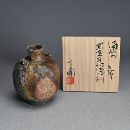 Bizen Yohen Tokkuri Sake Flask ー森 丁斎 “備前 手造り 窯変耳付徳利”