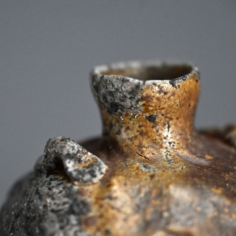 Bizen Yohen Tokkuri Sake Flask ー森 丁斎 “備前 手造り 窯変耳付徳利”