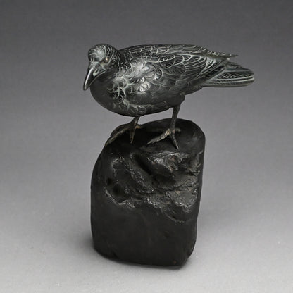 Antique Japanese Bronze Crow Okimono