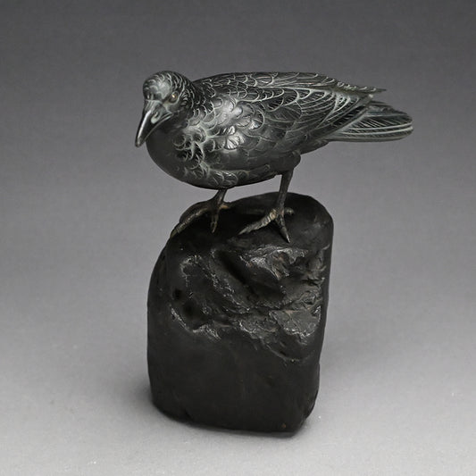 Antique Japanese Bronze Crow Okimono