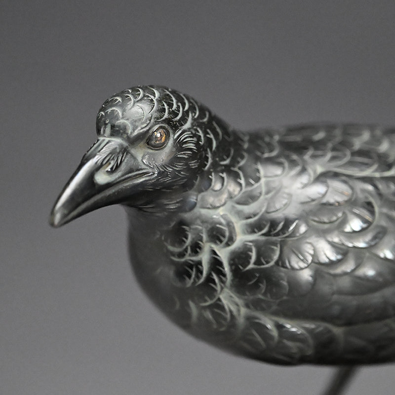 Antique Japanese Bronze Crow Okimono