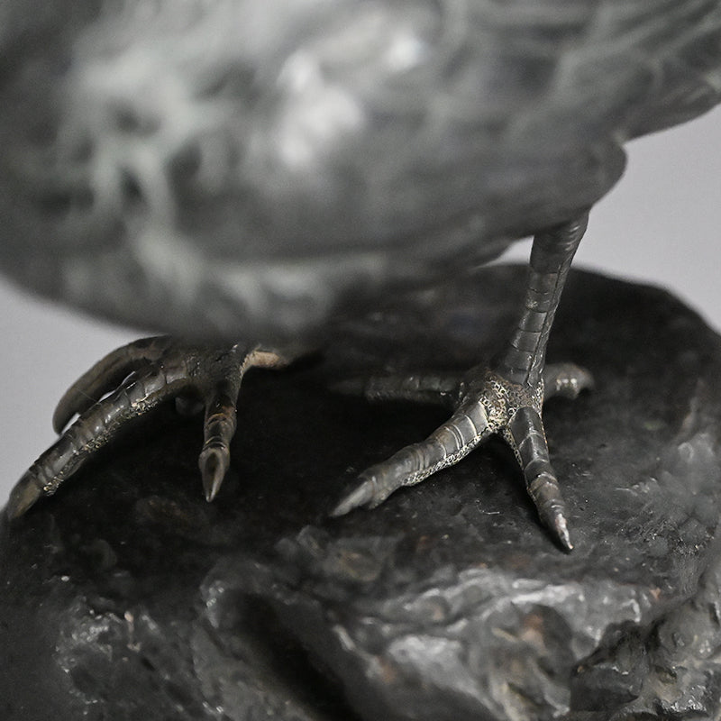 Antique Japanese Bronze Crow Okimono