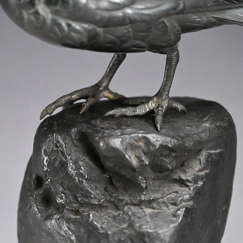 Antique Japanese Bronze Crow Okimono