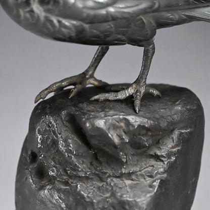Antique Japanese Bronze Crow Okimono