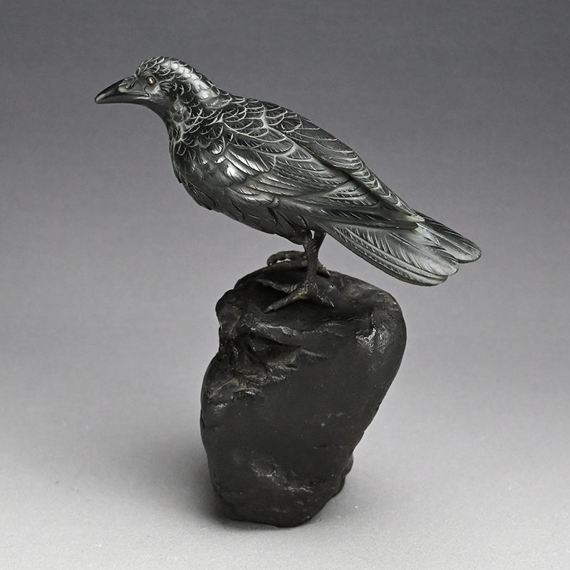 Antique Japanese Bronze Crow Okimono