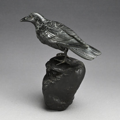 Antique Japanese Bronze Crow Okimono