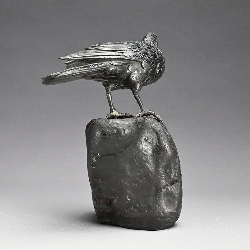 Antique Japanese Bronze Crow Okimono