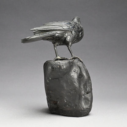 Antique Japanese Bronze Crow Okimono
